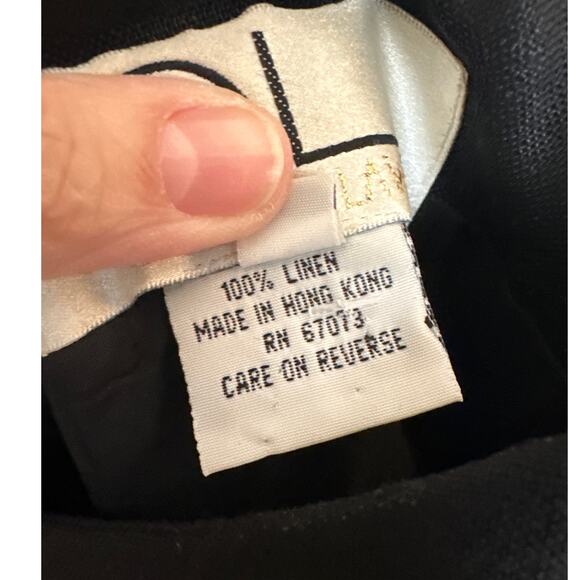 Vintage 100% Linen Black Fish Embroidery Dress Beaded Straps 6 Deborah Laws - Picture 3 of 6